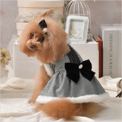 千鳥格子ファーワンピース　White