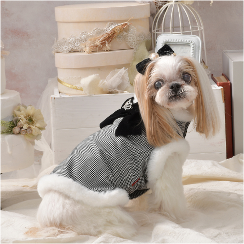 千鳥格子ファーベスト　White