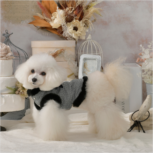 千鳥格子ファーベスト　Black